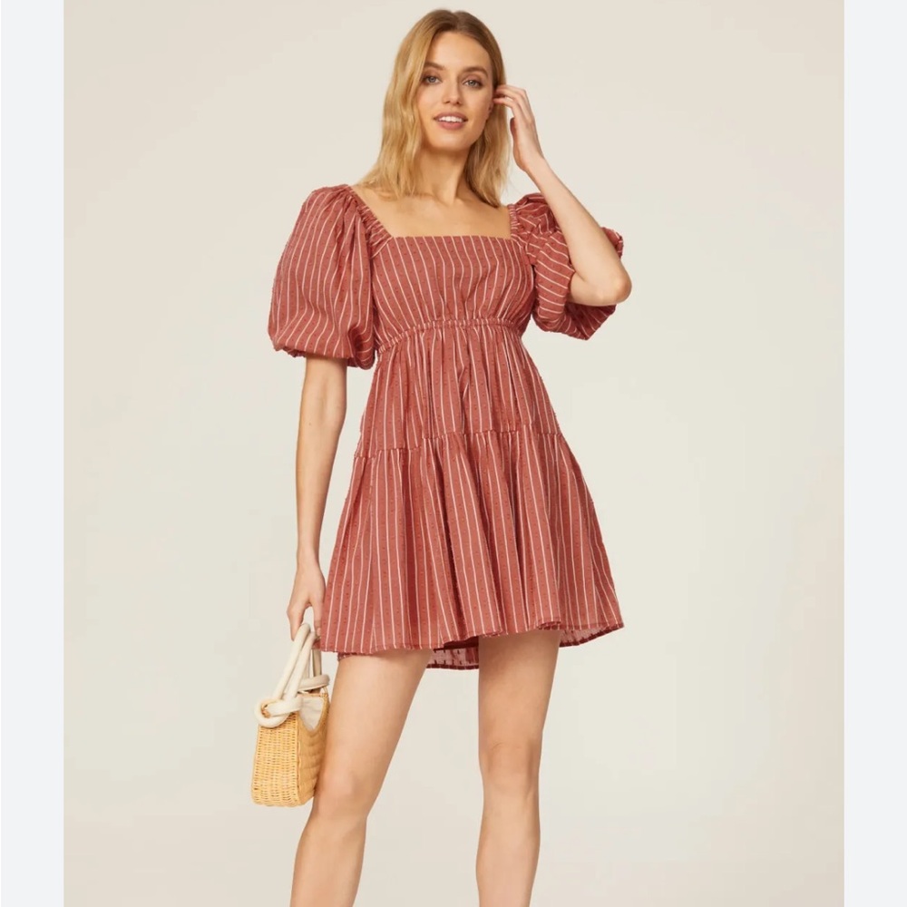 Minkpink Striped Puff Sleeve Poplin Dress